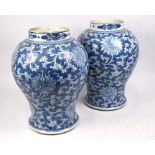 A pair of 19th century Chinese blue and white baluster vases