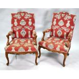 Pair of French oak framed salon armchairs