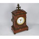 An antique gilt metal mounted pink marble clock 8-dau mantel