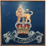 A painted panel depicting the Army Pay Corps Regimental badge