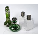 Silver-mounted scent bottles and spill vase