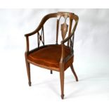 An Edwardian inlaid satinwood Sheraton Revival style open armchair