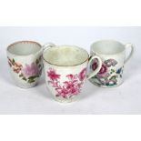 Two Georgian porcelain floral-painted coffee cups and another similar