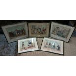 A collection of five various Georgian hand-coloured etchings