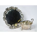 Edwardian silver card salver and sauce-boat