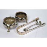 George III silver salts, ladle and tongs