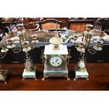 A French gilt metal and green onyx three piece clock garniture, circa 1900