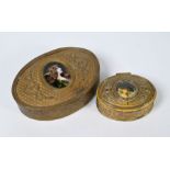 A late 19th century French gilt metal oval trinket-box etc