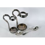 Pair of George III silver spoons and two electroplated bottle-holders