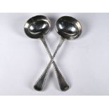 Pair of Victorian silver bright-cut sauce ladles