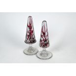 Two glass 'Devil's Fire' conical obelisk paperweights