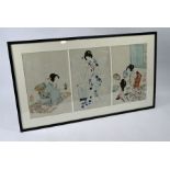 Chikanrobu Yoshu (1838-1912) After Bath woodblock triptych, Meiji period