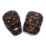 Two Japanese bronze Noh mask netsuke, Meiji period (2)