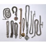 Collection of silver Albert chains etc