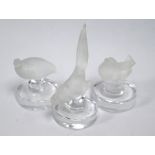Three modern Lalique frosted glass birds