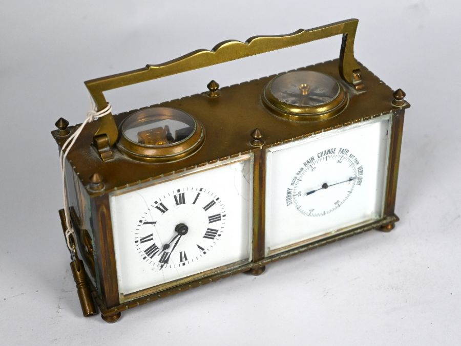 A brass cased 8-day double carriage clock