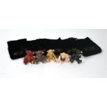 Five Steiff cold-painted bronze miniature teddy bears