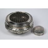 Indo-Persian white metal pot-pourri bowl and covered box