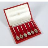 Cased set of six enamelled silver coffee spoons