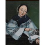 Chinese school - Portrait of a lady holding a fan