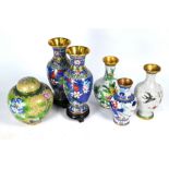 A collection of 20th century Chinese cloisonne vases and ginger jar