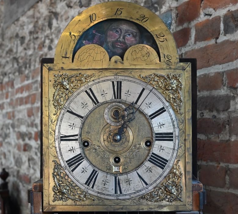 Nathaniel Birt, London, an 18th century black japanned triple fusee longcase clock - Image 2 of 6