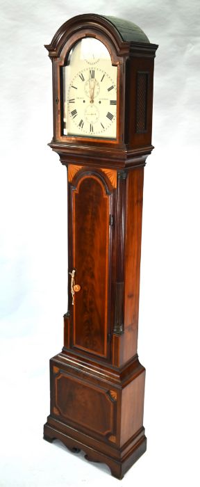 Grant, London, a George III flame mahogany and satinwood long-case clock