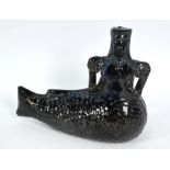 A 19th century black-glazed earthenware 'Mermaid' money-box