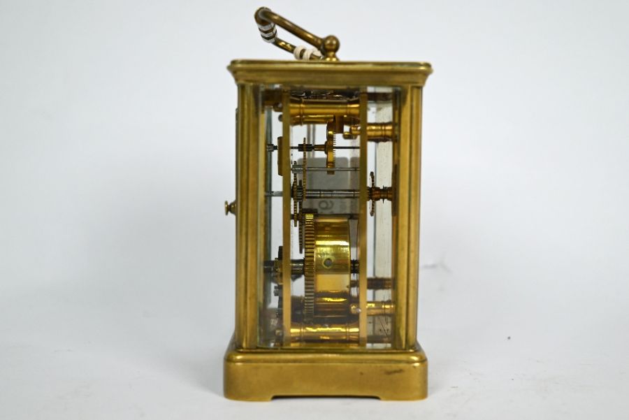 A late 19th century brass carriage clock with signe train 8-day movement - Image 3 of 4