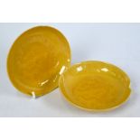 Two Chinese yellow-glazed incised dragon dishes, Guangxu mark