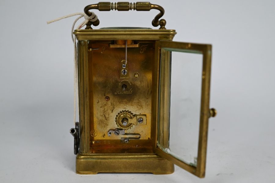 A late 19th century brass carriage clock with signe train 8-day movement - Image 4 of 4