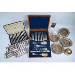 Victorian oak canteen of electroplated flatware, etc.