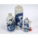 Three 19th century Chinese blue and white snuff bottles, Qing dynasty (3)