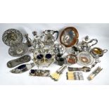 Old Sheffiled plate tea service, snuffers trays and other plated items