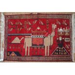 A Belouch with geometric camel design rug, 122 cm x 84 cm