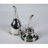 Two Georgian silver wine funnels