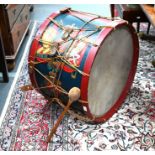 A vintage military base-drum, painted with King's Regiment badge