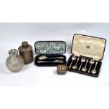 Victorian scent bottle, cased flatware, etc.