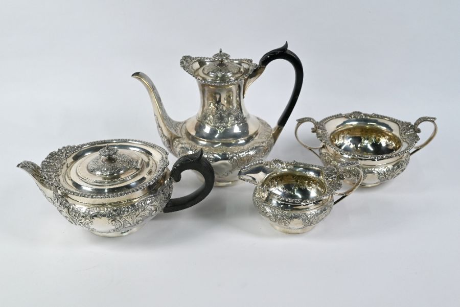 Victorian silver four-piece tea/coffee set in the Regency manner