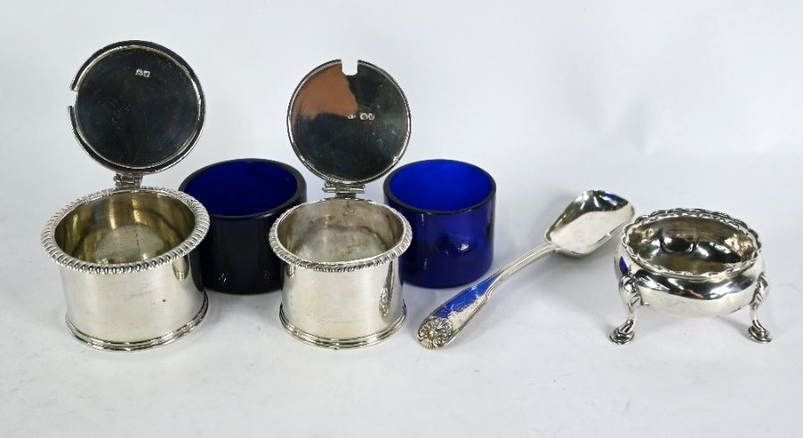 Georgian silver mustard pots, open salt & preserve spoon - Image 2 of 3