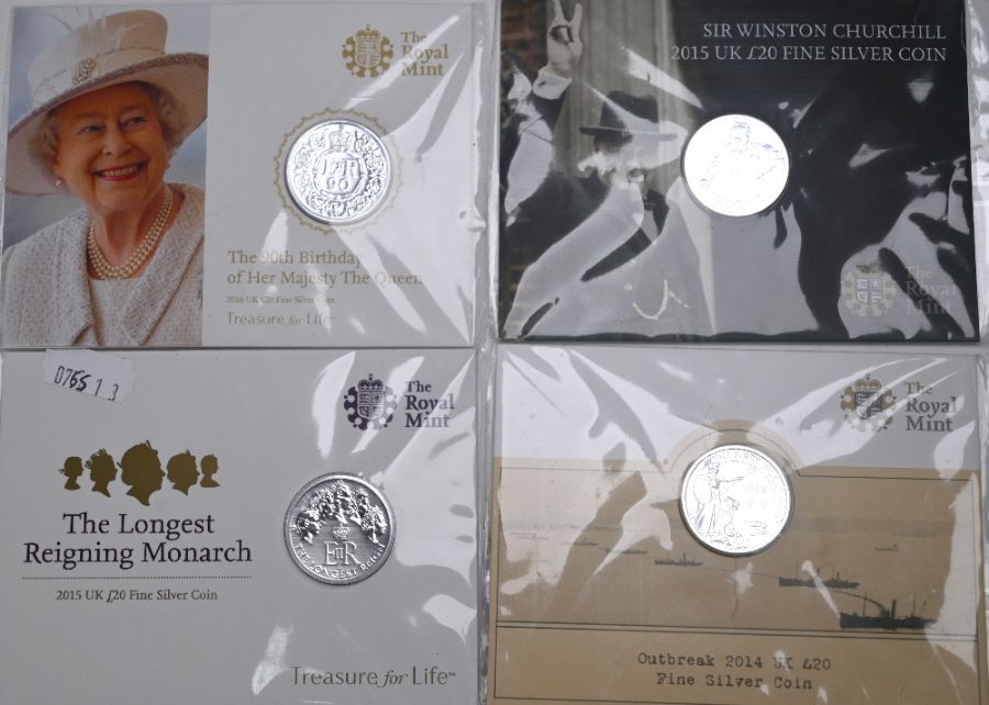 Seventeen Royal Mint fine silver £20 coins - Image 2 of 3