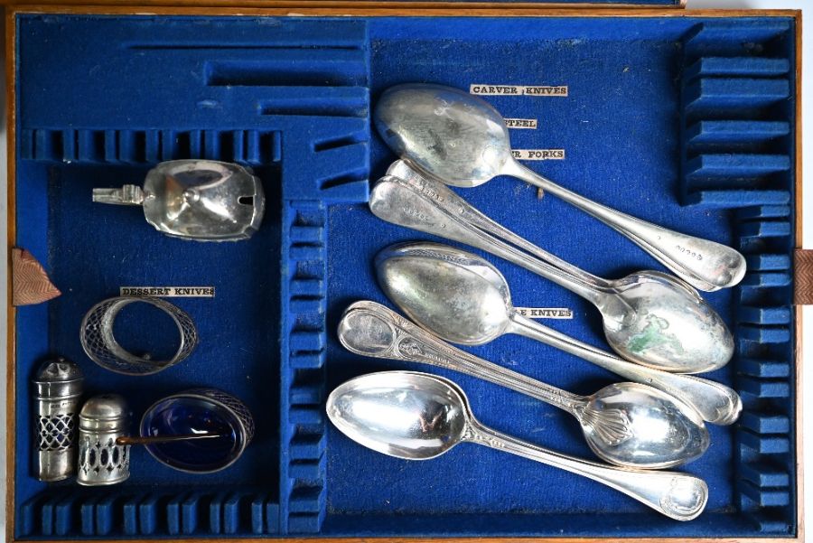 Oak canteen and contents - mixed ep flatware and silver oddments - Image 2 of 5