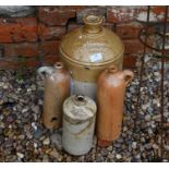 Hill & Underwood, London, a large stoneware jar to/w three other stoneware flasks