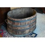 Coopered wine pressing barrel with handles