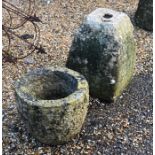 A stone planter to/w staddle stone base