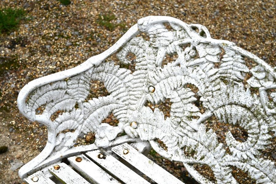 Victorian heavy cast iron fern design pattern bench in the Coalbrookdale manner - Image 3 of 8