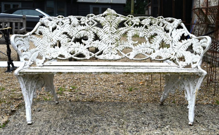 Victorian heavy cast iron fern design pattern bench in the Coalbrookdale manner - Image 6 of 8