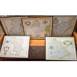 Seven framed facsimile Saxton country maps after 16th century originals