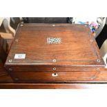 19th century rosewood and mother of pearl writing slope