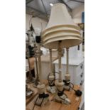 Four 'Hill Interiors' distress paint finish slim table lamps
